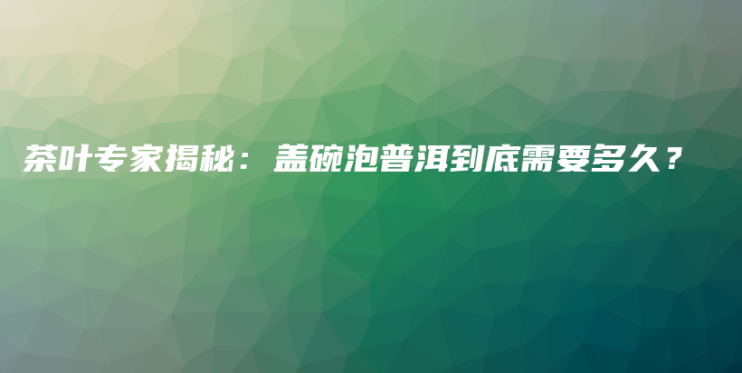 茶叶专家揭秘：盖碗泡普洱到底需要多久？插图